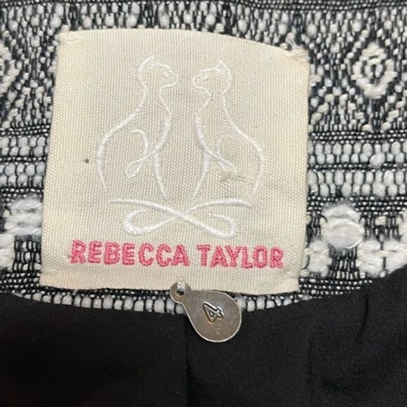 Rebecca Taylor Blazer Femme Fancy Tweed Crop Jacket Black White Size 4 - Picture 13 of 16